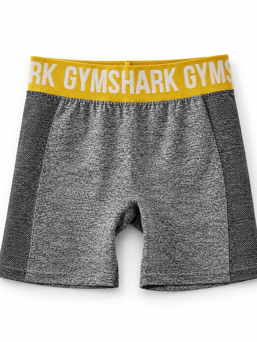 Gymshark Flex Shorts Women’s Medium Charcoal Marl Yellow Logo Waist 5”